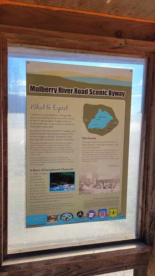 Sign for Mulberry River Road Scenic Byway